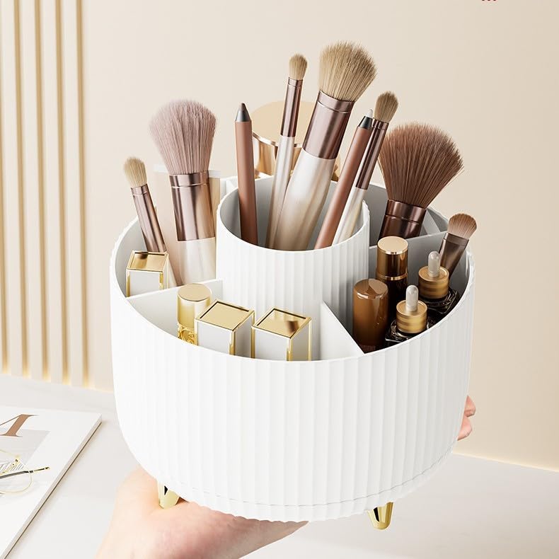 Y9A5N0K3O Makeup Brush Holder,360° Rotating Makeup Brush Organizer,5 Slot Make up Brushes Cup for Cosmetics,Large Capacity,For Nail Polish, Art Supply, Bathroom Vanity,Cosmetics Organizer,White