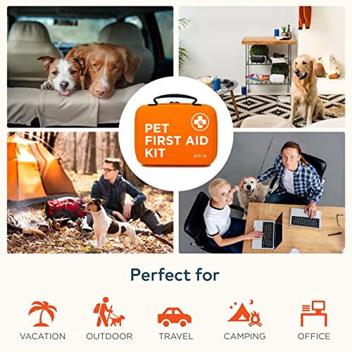 Arca Pet Cat & Dog First Aid Kit Home Office Travel Car Emergency Kit Pet Travel Kit – 100 Pieces With Emergency Collar And Pet Thermometer & Mini Pouch (Neon Orange) #TOP4