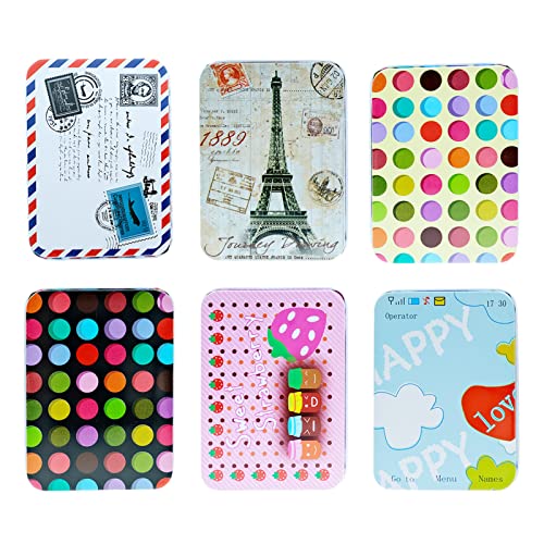 6 cajas de metal para caramelos rectangulares de caramelos retro, latas planas para joyas, tarjetas, lata con tapa, multicolor, cajas vacías de té, recipiente de almacenamiento