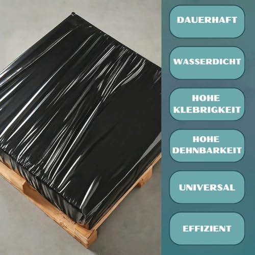 RAGO® Stretchfolie Schwarz folie für möbel 1 Stück 150m Hand Stretchfolie rollen I Palettenfolie Handfolie Wickelfolie I Verpackungsmaterial (7,5 x 7,5 x 40 cm) 0,9 kg I 150m Länge