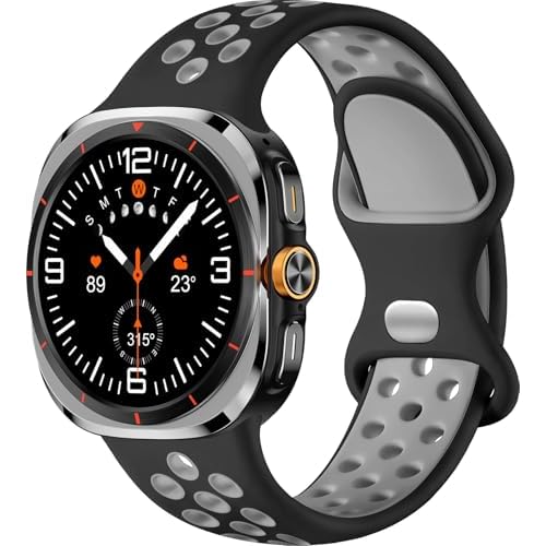 Sport Band for Galaxy Watch Ultra Bands,Compatible with Samsung Watch Ultra Band,Soft Silicone Breathable Waterproof Loop Replacement Strap for Galaxy Ultra Watch Band 47mm for Men Black/Gra