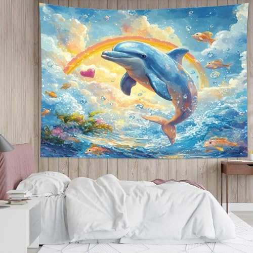 Couverture murale 3D dauphin 180x230 cm en polyester doux pour salon - 5