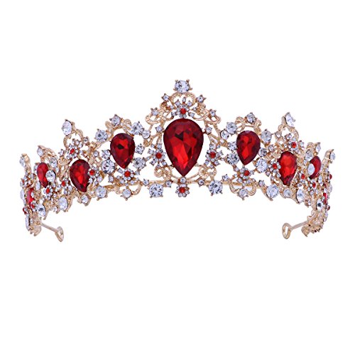 Frcolor Tiara Crown para mujer, coronas de diamantes de imitación boda Tiaras coronas de vincha (roja) Cover