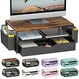 gianotter Wood Monitor Stand Riser, Office Desk Shelf Organizer, Desk Organizer with Drawer and Pen Holder, 2-Tier Computer Stand, Office Organization (Wood)