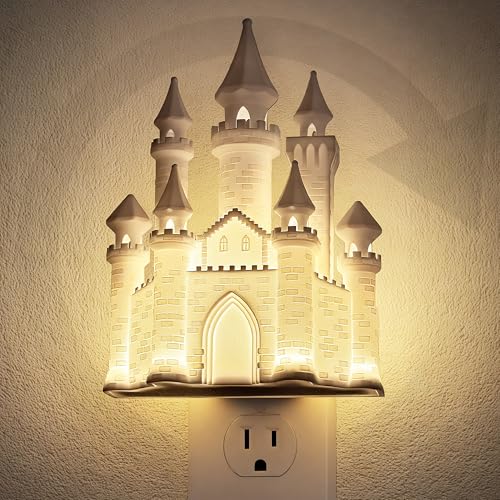 Image of JandCase Night Lights Plug into Wall, 3D Printed Castle Night Light | 3000K Plug in Nightlight with Dusk to Dawn Sensor, 0-100LM Adjustable Brightness for Rooms Bathroom Hallway