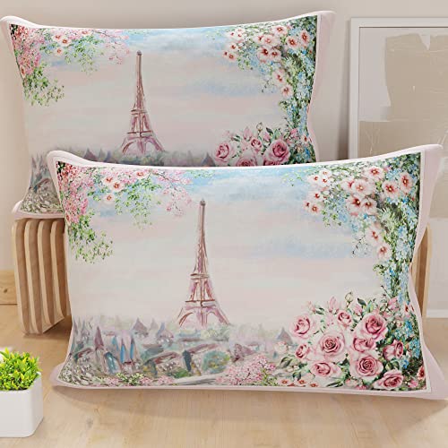 PETTI Artigiani Italiani - Federe Cuscini Letto, Coppia di Federe 50x80 cm, Federa Copricuscino, Federe in Microfibra Anallergica, Made in Italy, Federe City Rosa