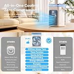 Portable Air Conditioners, Personal Evaporative Air Cooler, 3-Speed Small AC Fan, 8H Auto-off, Mini Air Conditioner, Cooling Fan for Car, Desktop, Camping, Bedroom, Office