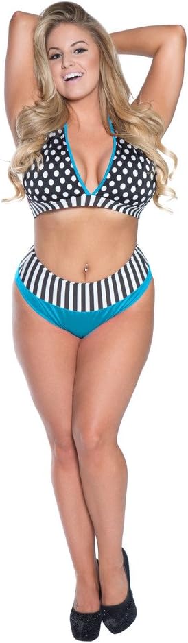 Delicate Illusions Plus Size Dots and Stripes Halter and High Cut Full Bottom Bikini