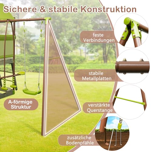 COSTWAY Spielturm, Klettergerüst mit Schaukel, Rutsche, Kletterseil, Gleitersitzen, Leiter und Sandkasten, Outdoor Kinder Kletterturm für Garten