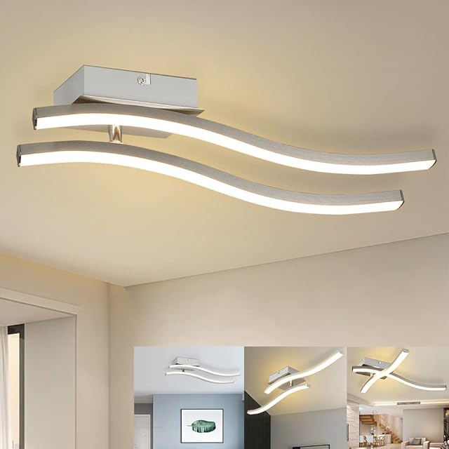 Depuley LED Ceiling Light, Elegant Curved Design Ceiling Lights,2 Built-in LED Boards,12W Warm White Light 3000K, Modern Ceiling Fixture for Living Rooms, Bedroom, Kitchen Hallway and Bedroom