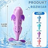 AURALIN Salamander gra basenowa, 4 sztuki, obrotowe figurki wodne w kolorze niebieskim, aqua, fioletowym i różowym, wznosi się od dna do powierzchni, gra aportująca do basenów i letniego treningu