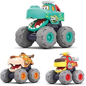 Baby Spielzeug 1 Jahr Junge, 3 Stück Monstertruck Reibungsbetriebene Rennwagen LKW Zurückziehen Push and Go Trägheit Fahrzeug Auto Spielzeug, Geschenk Spielzeug für Baby 1 2 3 Jahre Junge