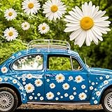 Fuutreo 12 Sheets Daisy Stickers 130 Pcs Flower Car Decals Self Adhesive Vinyl Retro Flower Car Sticker for Bumper Mirror Window Clings Laptop Wall Decoration