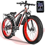 EOEOTWO 26' Electric Bike for Adults, 33 MPH 60+Miles Electric Bicycle, Peak 1500W 48V 15Ah Fat Tire Ebike, Fast E Bike for Men& Women, Removable Battery, Lockable, Dual Brake, 7 Speed Red