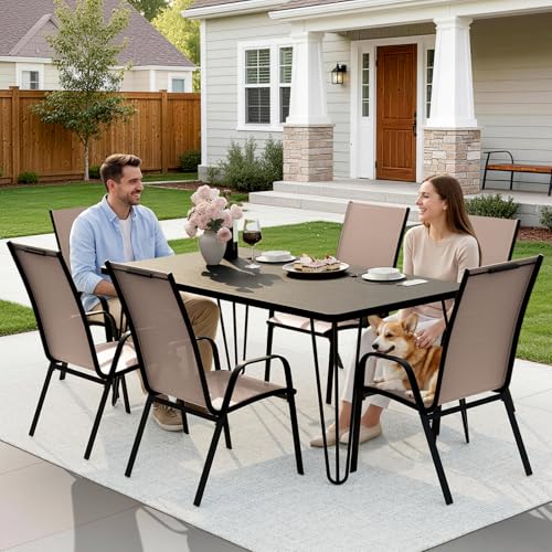 Image of JEAREY Patio Dining Chairs Set of 6, Stackable Outdoor Chairs, Coffee