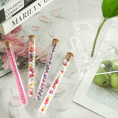 Joyclub 15x150mm Plastic Test Tubes with Cork Stoppers for Gumball Candy Storage, Bath Salt Vials, Hot Cocoa Containers, Bridal Shower, Baby Shower, Wedding, Kids Birthday Party Favors (30 Pack)