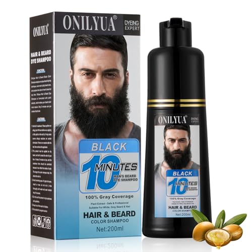 Men's 3 in 1 Black Beard Dye Shampoo, Simpler Color for Men's Beard & Mustaches, Long Lasting Gray Reducing 200 ml
