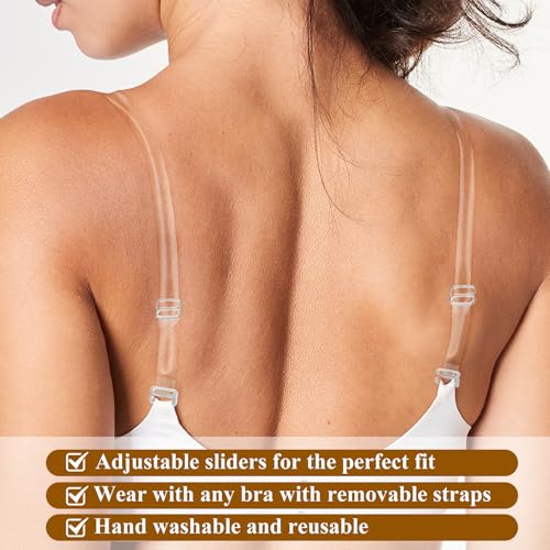 Image of KALIONE Clear Bra Straps, Invisible Non-slip Transparent TPU Adjustable Shoulder Replacement Straps for Women Girls