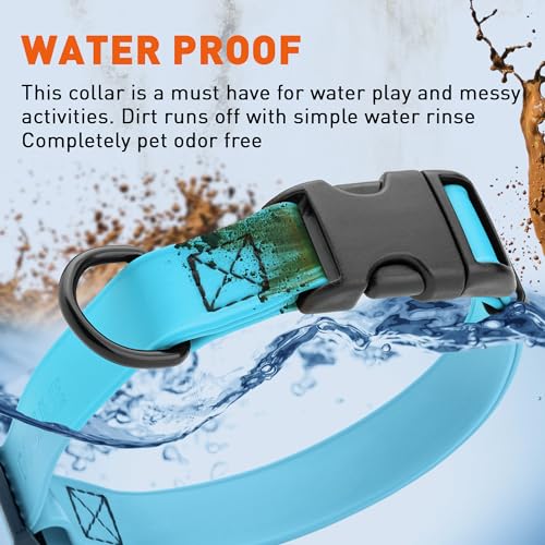 Image of Dogline Biothane Waterproof Dog Collar with Quick Release Buckle Strong Coated Nylon Webbing with Odor- Proof for Easy Care Easy to Clean Fits Small Medium Large Dogs, Cyan Blue 1 inch W 15-25 inch L