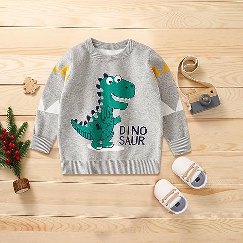 Boys' Long Sleeve Hooded Kids Baby Pullover Sweater Knit Dinosaur Print Sweater Coat For Autumn (Grey, 4-5 Years)3