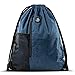 Fitgriff® Sac a Dos Cordon avec Porte-Bouteille - Femme et Homme - Sac à Dos pour Sport, Gym, Fitness, Voyage, Natation, Swimming, Decontracte - Gym Bag (Navy Blue with Mesh Pocket)