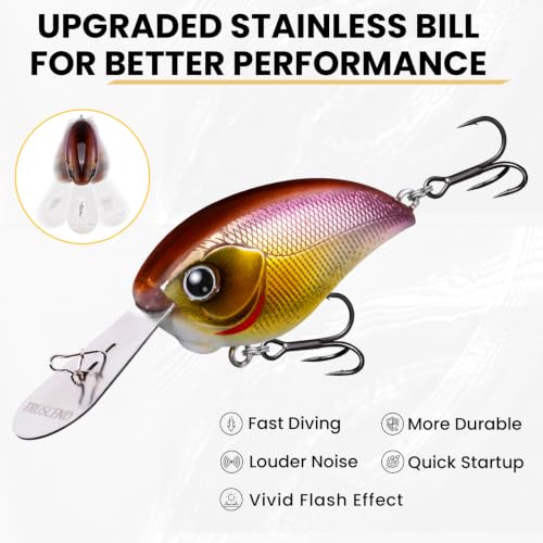 Image of TRUSCEND Easy Catch Crankbait with BKK Hooks, Shallow or Deep Diving Crank Bait Fishing Lures for Bass Pike Walleye, Unipue Wobble Design for More Bites, Vibe Lipless Crankbaits Freshwater Saltwater