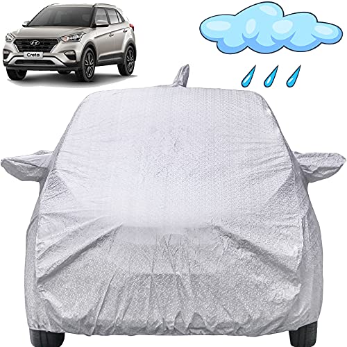 Image of Autofact Waterproof Car Body Cover Compatible with Hyundai Creta (2015 to 2020) with Mirror and Antenna Pockets (Shinning Silver)
