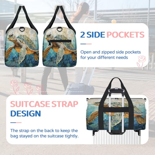 Sea Turtles Print Sports Duffle Bag for Women Men Waterproof Overnight Weekender Bag with Adjustable Strap Travel Tote Bags for Beach Yoga Work Dance Swim4