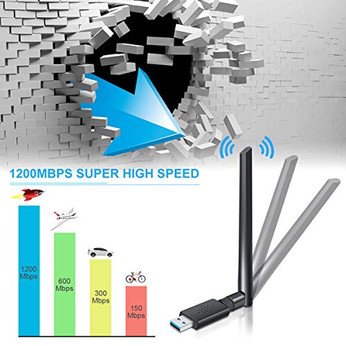 USB WiFi Adapter 1200Mbps USB 3.0 WiFi Dongle 802.11 AC Wireless Network Adapter with Dual Band 2.4GHz/300Mbps 5.8GHz/866Mbps 5dBi High Gain Antenna for Desktop Windows - Thumbnail 4