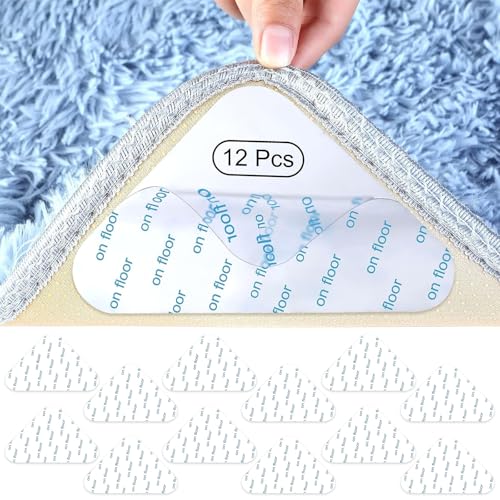 RZMZBY Pack of 12 Non-Slip Mats for Carpet, Non-Slip Underlay, Washable and Reusable, for All Types and Sizes of Upholstery, Carpets (White)