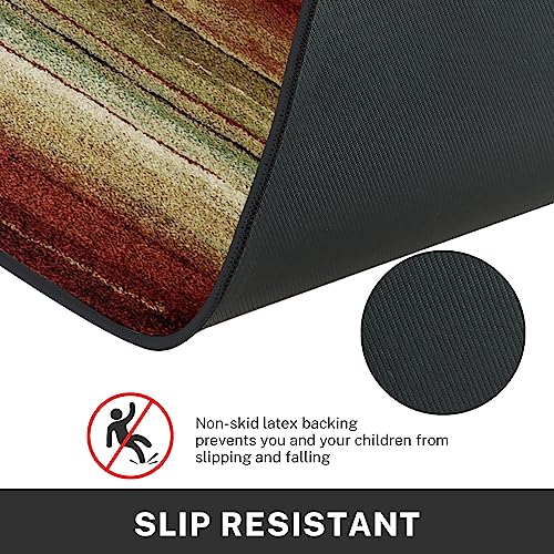 Tayney Vintage Stripes Home Kitchen Rugs And Mats Non Skid Washable Set Of 2, Red Brown Green Kitchen Mats For Floor, Geometric Lines Kitchen Runner Rug, Abstract Kitchen Decor #TOP3