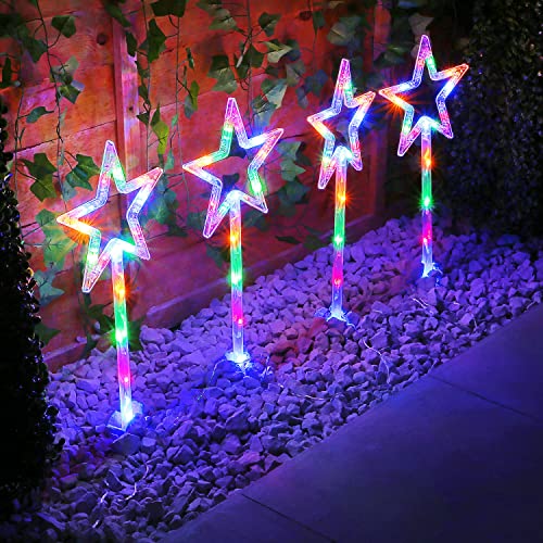 Taylor & Brown Set of 4 Star Christmas Tree Path Finder Stake Lights Pathway Markers 40 LED Outdoor Garden Lawn Festive Xmas Decoration Mains Powered