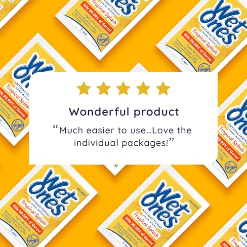 Image of Wet Ones Antibacterial Hand Wipes Singles, Tropical Splash Wipes, Individual Wipes, Antibacterial Wipes, Hand Wipes Individually Wrapped, 24ct (6 pack)