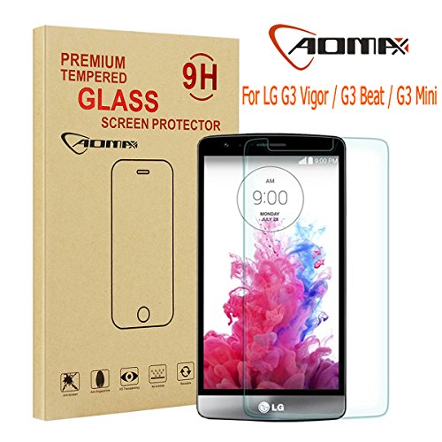 Aomax For LG G3 Vigor / G3 Beat / G3s / G3 Mini Tempered Glass Screen Protector [Superslim 0.26mm,2.5D Round Edge,9H Hardness] [Retail Package] (LG G3 Vigor / G3 Beat / G3s / G3MiniGlass