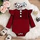 Saeevima Kleinkind Baby Mädchen Kleidung 2pcs Set Einfarbig Langarm Body Strampler Top Rüschen Elastische Taille Blumen Lange Hosen Stretch Stirnband Mädchen Outfits (Weinrot 1, 3-6 Months)