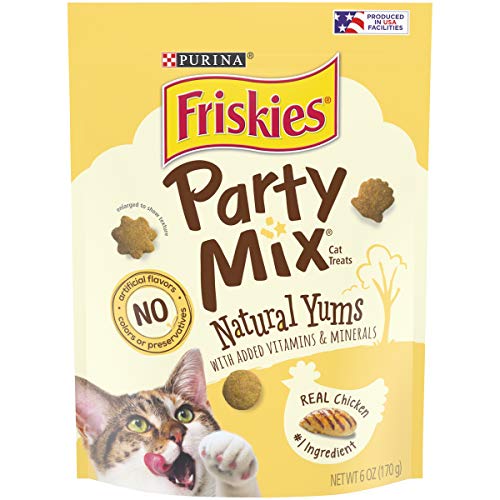 Purina Friskies Made in USA Facilities, Natural Cat Treats, Party Mix Natural Yums With Real Chicken - (6) 6 oz. Pouches