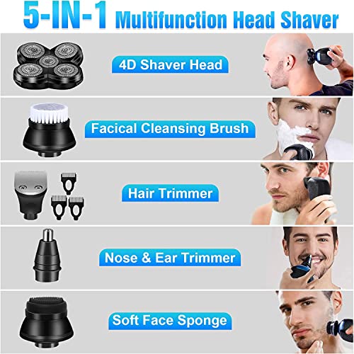 Head Shavers For Bald Men,Electric Shaver For Bald Head Cordless,5 In 1 Waterproof Wet Dry 5 Head Mens Electric Razor For Head Face Beard Shaving,Usb Man Rotary Shaver Facial Rechargeable,Gift For Men #TOP5