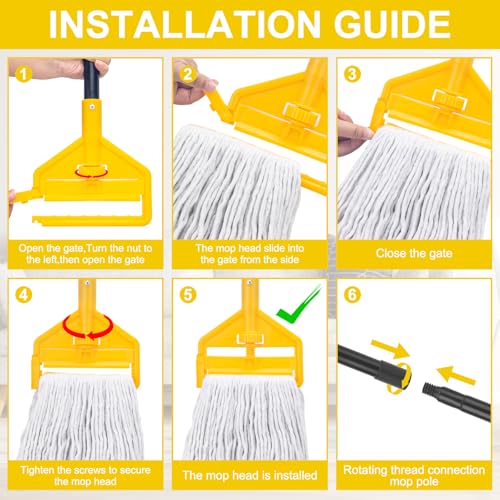 Image of KeFanta 2 Pack Commercial Mop Heavy Duty Industrial Mops,60 inch Long Handle with Looped-End String Cotton Wet Mop Head Replacement for House,Kitchen,Laminate,Tile,Vinyl,Hardwood Floor Cleaning