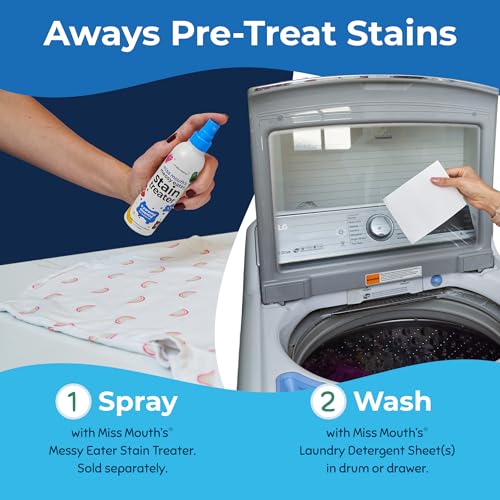 Image of Miss Mouth's Messy Eater Stain Treater Stain & Suds Duo Pack - 3 Pack Spray and 30 Pack Detergent Sheet bundle - Newborn & Baby Essentials - Food, Grease, Coffee Off Laundry, Underwear, Fabric