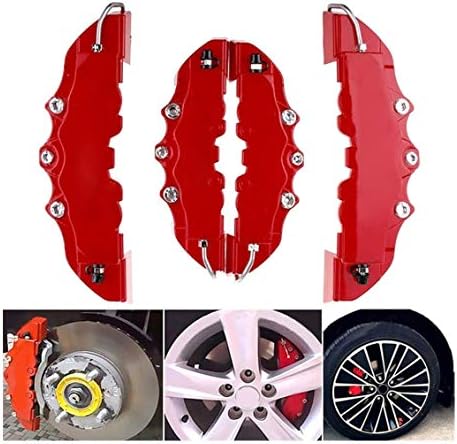 Mintuse Car Brake Caliper - 4PCS 3D Red Car Universal Disc Brake Caliper Covers Front & Rear Accessories Kit