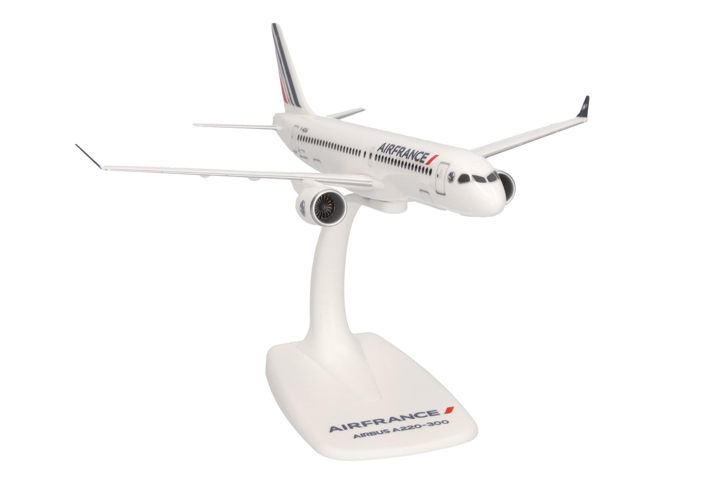 Herpa Snap-Fit Modellflugzeug Air France Airbus A220-300, Miniatur im Maßstab 1:200, Sammlerstück, Modell mit Standfuß, Kunststoff