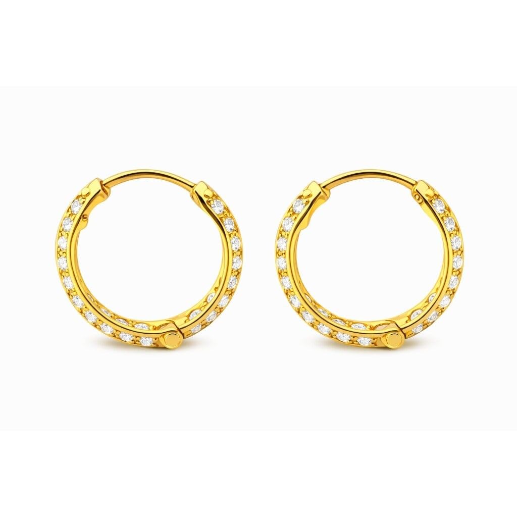 Pendientes de aro de oro amarillo fino de 18 quilates con certificado real
