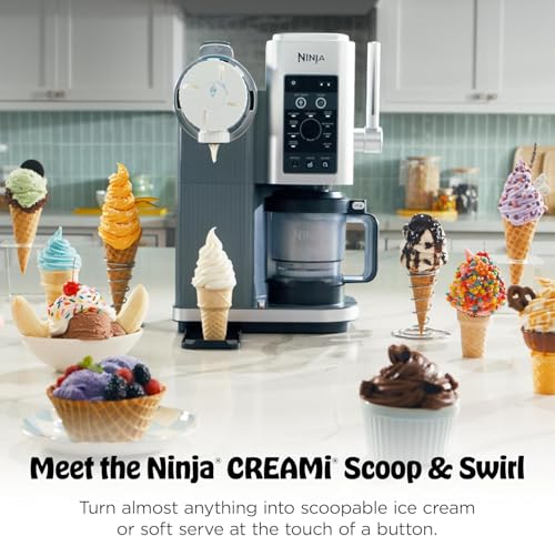 Image of Ninja CREAMi Scoop & Swirl Ice Cream Maker and Ice Cream Yogurt Maker with 2 Tubs, 13 Functions, Makes Ice Cream, Creamy Ice Cream, Gelato, Sorbet, Smoothie and More, Bonus Option, Silver, NC701EU