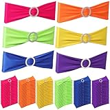 Newwiee 24 Pieces Colored Chair Sashes Spandex Dining Stretch Chair Sashes Bands with Buckle for Wedding Event Fiesta Mexican Party Favor Ceremony Reception Banquet Decoration (Solid)