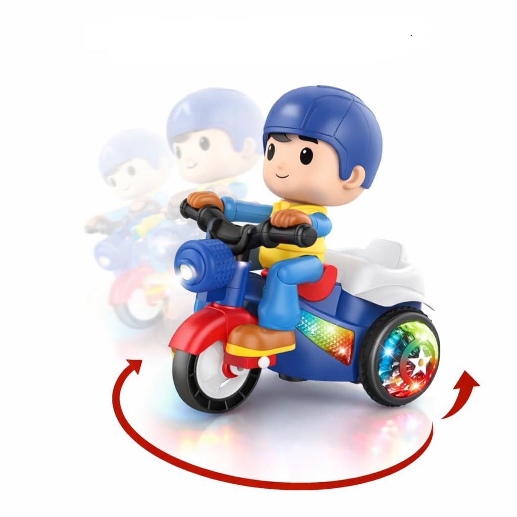 Braintastic Stunt Tricycle Bump and Go Toy for Kids | 360 Degree Rotating Dancing Motorcycle Bicycle with Flashing Lights Sound Music | Musical Moving Toy Vehicle Gift for Boys Girls-image-26