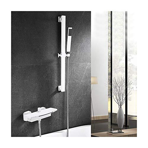 Grifo de bañera con bañera de latón de Agua fría y Caliente bañera de Ducha de Ducha de Ducha Dual manija de bañera Juego con Ducha de Mano Rectangular, Pico de Cascada, Barra Deslizante Ajustable,