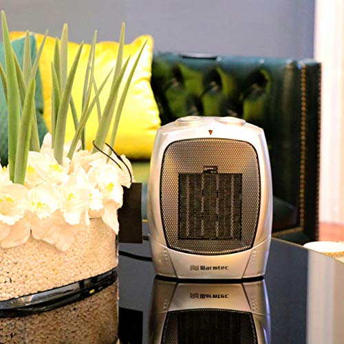 Warmtec 1500W Portable Ceramic Space Heater With Adjustable Thermostat Small Tabletop/Floor Electric Heater (Silver) #TOP6