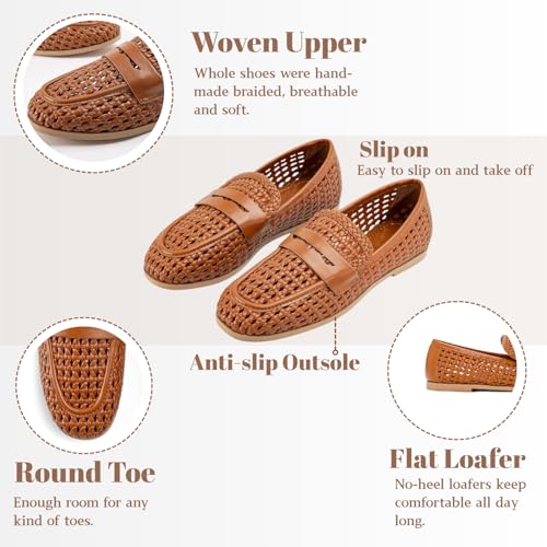 Image of Woven Penny Loafers for Women Slip On Loafers Shoes Dressy Casual Comfort Woven Closed Round Toe Flats Shoes Moccasins Work Office Church Daily Walking Business