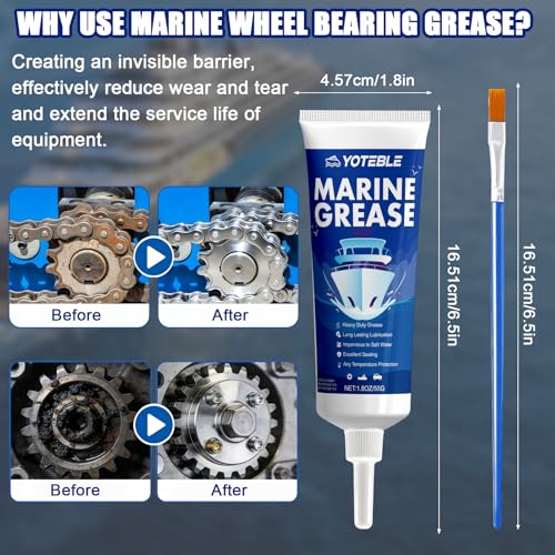 Marine Grease Tube, Marine Wheel Bearing Grease, Waterproof Marine-Grade Protection Durability, Extreme Pressure Protection, Multi-Purpose for Steering Cables, Throttle and Shift Cables, 50g