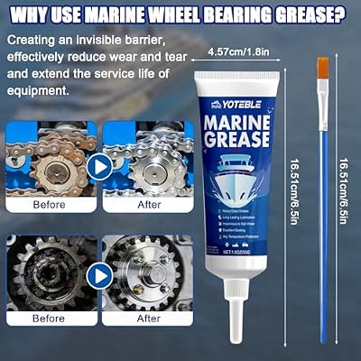 Marine Grease Tube, Waterproof High Temp Marine Wheel Bearing Grease, Extreme Pressure Protection, High Performance Multi-Purpose for Steering Cables, Throttle and Shift Cables, 50g